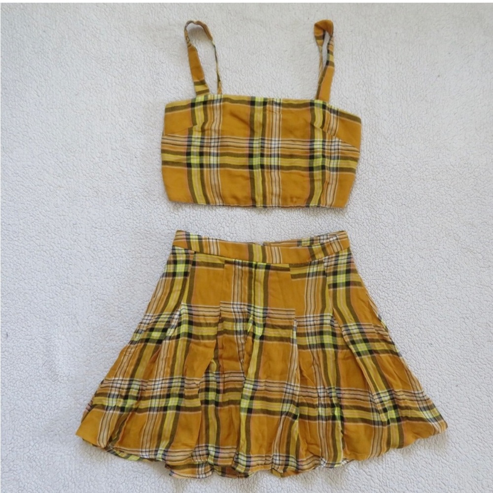 BUY 2 GET 1! Mi Ami Yellow Plaid Crop Top & Mini Pleated Skirt 2 Piece Set